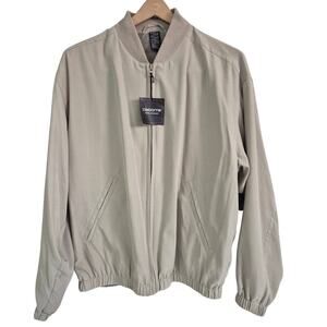 NWT Claiborne Water Repellent Tan Bomber Jacket  Polyester Satin Lined Men S